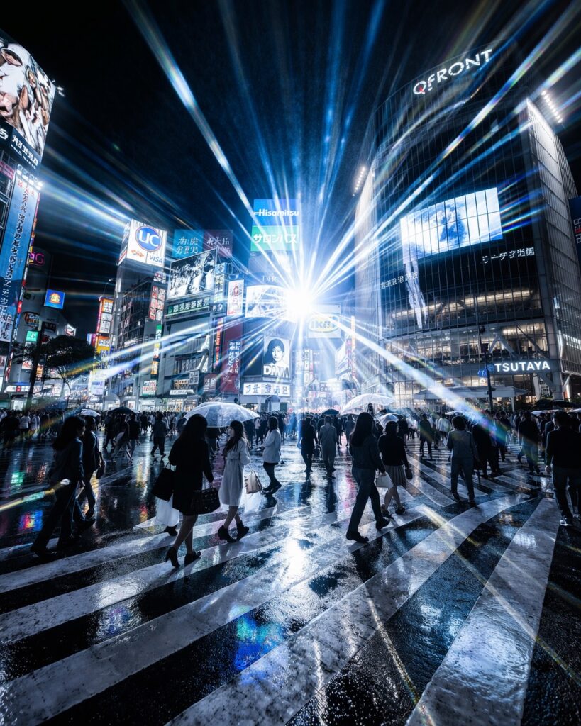 渋谷を買い物の街ではなく参拝の聖地として読む。手水、祭壇、供物、啓示、巡礼、祝祭。欲望が敬虔な表情を帯びる街として、渋谷の宗教性を過剰な文体で描いた一篇