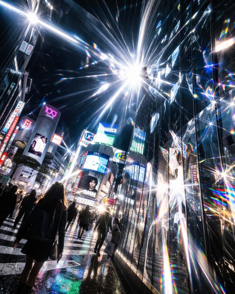 渋谷を買い物の街ではなく参拝の聖地として読む。手水、祭壇、供物、啓示、巡礼、祝祭。欲望が敬虔な表情を帯びる街として、渋谷の宗教性を過剰な文体で描いた一篇