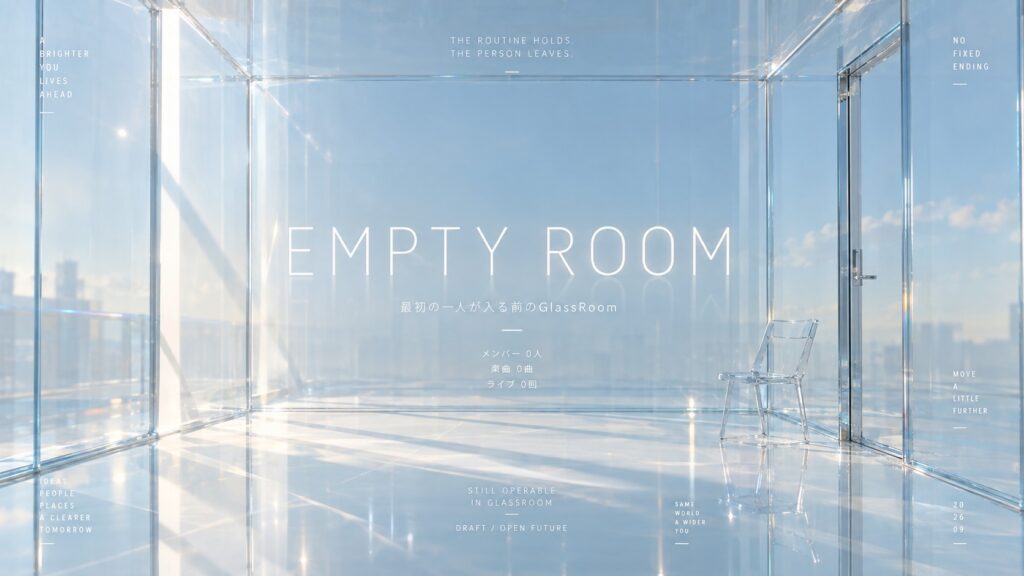 EMPTY ROOM。メンバー0人。楽曲0曲。ライブ0回。最初の一人が入る前のGlassRoom