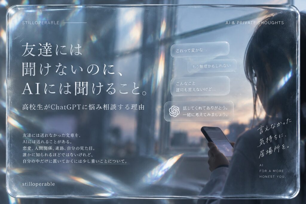 友達には聞けないのに、ChatGPTには相談できることがある。恋愛、人間関係、進路、見た目。高校生がAIに悩みを書くとき、返事より先に見つかるのは、自分でも気づいていなかった自分の言葉かもしれない。