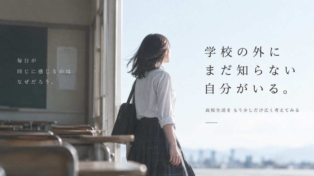 高校生活がつまらない。毎日が同じに感じるのは予定のせいではなく、同じ自分だけを使っているからかもしれない。学校の外にまだ知らない自分がいる可能性について考える。